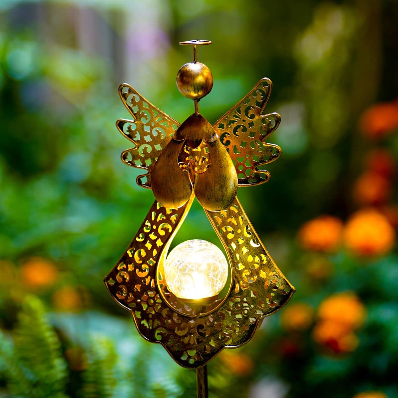 Starryfill Angel Stake Solar Lights with Crackle Glass Globe Waterproof Warm White LED, 40.5 inches Height Metal Bronze Stake Garden Patio Art Decor, Memorial Gift for Mom Women or Friends - Image 3